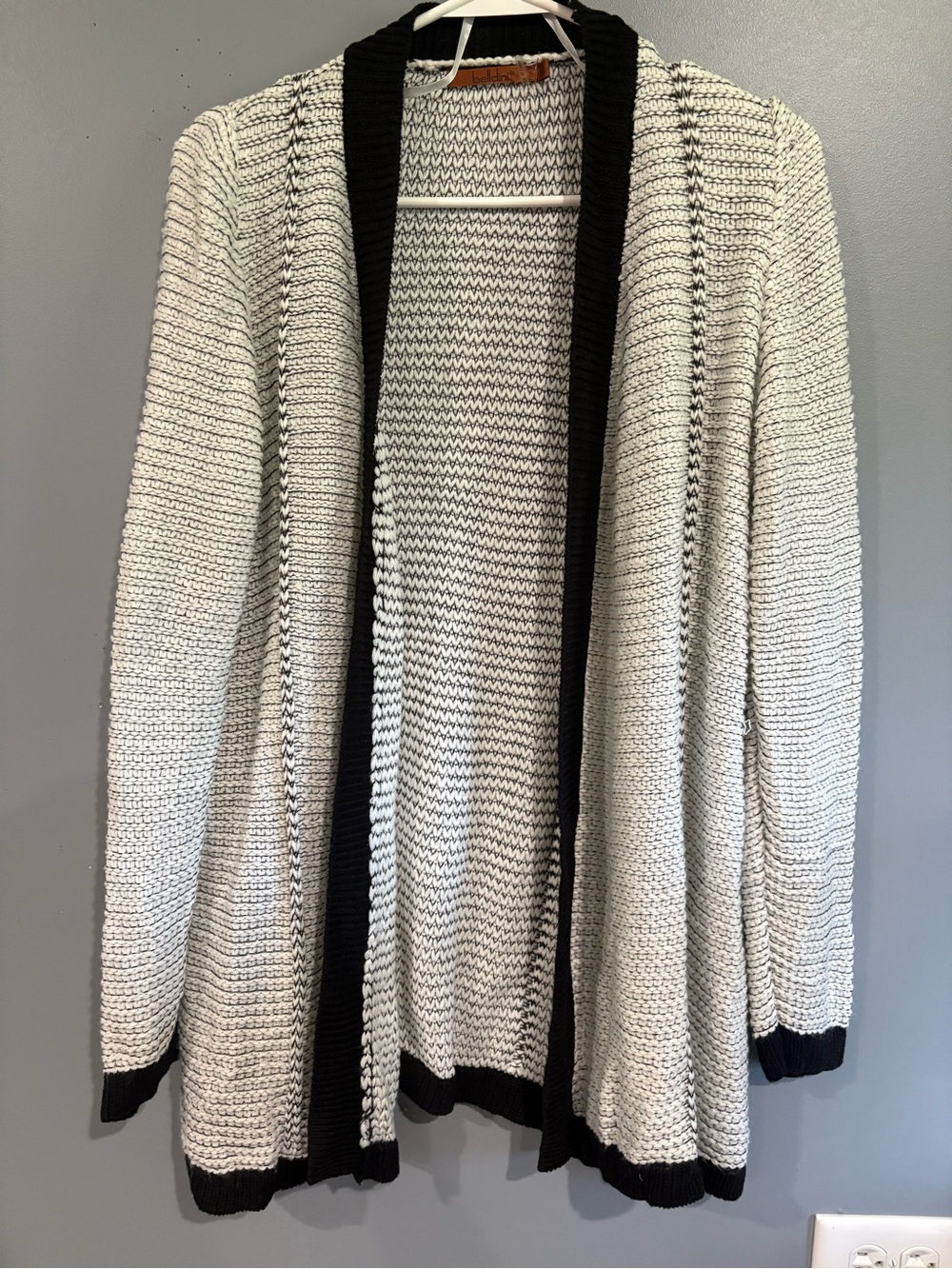 Beldini Black & White Open Front Knit Cardigan Sweater XL
